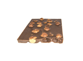 chocolate bar with hazelnuts on isolated white background