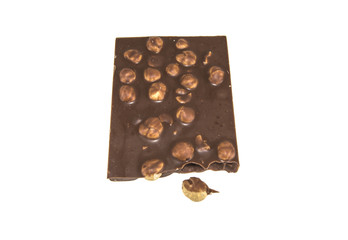 chocolate bar with hazelnuts on isolated white background