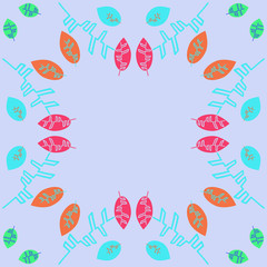 Floral color  pattern with leaves, copy space .
