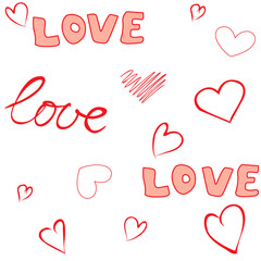 Seamless handwriting pattern with heart shapes