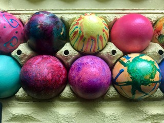Box with painted easter eggs.