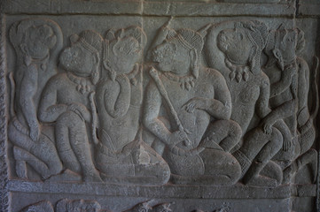 Siem Reap, Cambodia - August 06, 2016:The Angkor Wat Temple in Siem Reap Cambodia, The Angkor Wat is an UNESCO World Herutage site since 1992. Famous for it's construction process and carving murals.