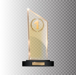 rectangular gold glass award winner 1st place winning on a gray background