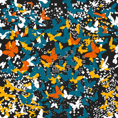 Fototapeta na wymiar Butterflies.Seamless vector pattern on dark background