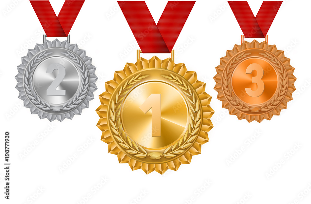 Wall mural set of gold, silver and bronze medals on a white background.vector illustration.