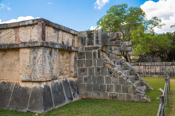 Fototapeta na wymiar Mexico, Yucatan, Mayan Great Ball court. Temple of Jaguar and Eagles platform. 