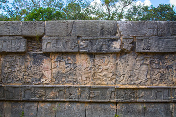 Mexico, Yucatan, Mayan Great Ball court. Jaguar and Eagles platform. 