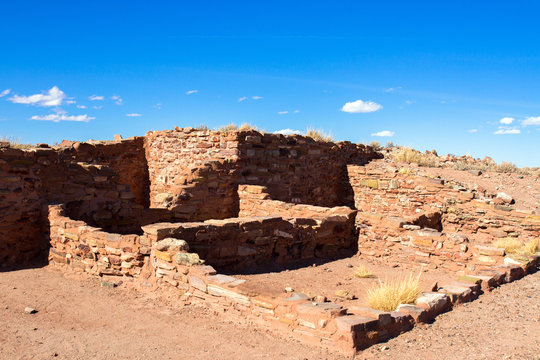 Ruins of an ancient Hopi Native American pueblo in Homolovi State Park near Winslow, Arizona