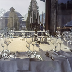 A shot of table settings in fine restaurant
