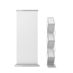 Roll up banner with rack for brochures