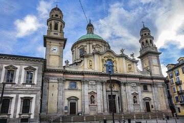 Fototapeta na wymiar The baroque church of Sant'Alessandro in Zebedia (Chiesa di Sant'Alessandro in Zebedia) was created at the beginning of the seventeenth century as part of the adjacent Barnabite College. Milan, Italy.