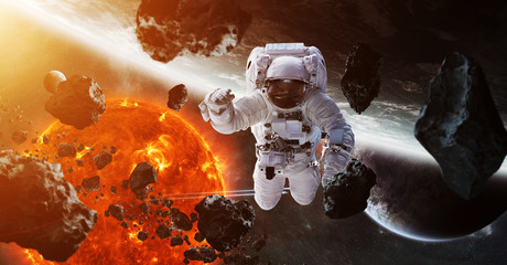 Fototapeta premium Astronaut floating in space 3D rendering elements of this image furnished by NASA