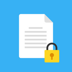 Data protection, data security. Document with lock icon. File and padlock. Flat design. Vector icon