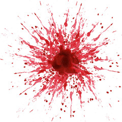 Isolated spots on white background. Watercolor stains, blots, smears. Blood, spray. Set for design