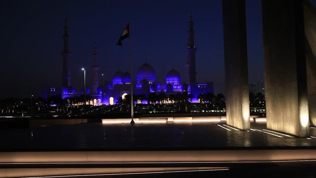 Sheikh Zayed Grand Mosque and Martyrs’ Memorial at sunset, travel destination