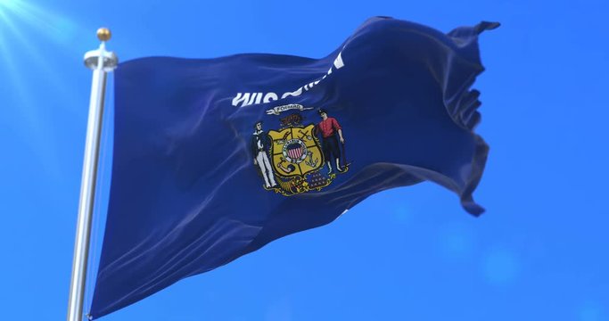 Flag of Wisconsin state, region of the United States of America - loop