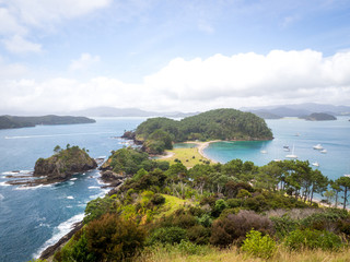 Beautiful Twin Lagoons Bay Landscape on Roberton Island, Bay of Islands, New Zealand
