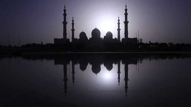 Sheikh Zayed Grand Mosque at sunset in Abu Dhabi, travel destination