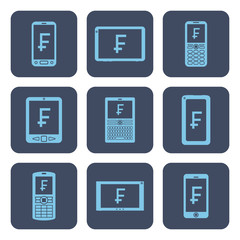 Set of icons - mobile devices with frank symbols on screens