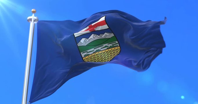 Flag of canadian province of Alberta, region of Canada, waving at wind - loop