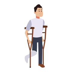 Fototapeta premium Man walking with leg cast vector illustration graphic design