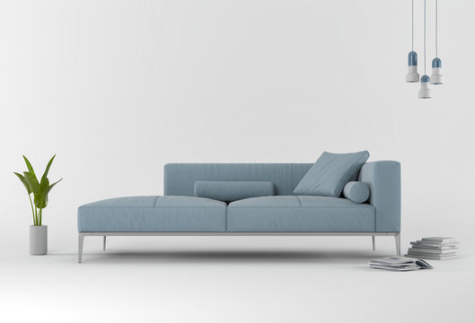3D rendering of Studio furniture with sofa, lamp