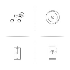 Music simple linear icons set. Outlined vector icons