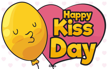 Obraz premium Cute Balloon Smooching you in Kiss Day Celebration, Vector Illustration