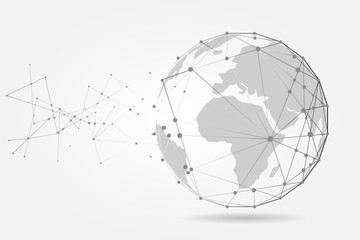 Global network connection with business concept and world map line, vector illustrator