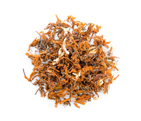 Obraz premium dry coffee flower tea on white background. top view