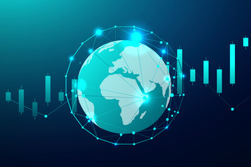 Fototapeta premium Global network connection with business concept and world map line, vector illustrator
