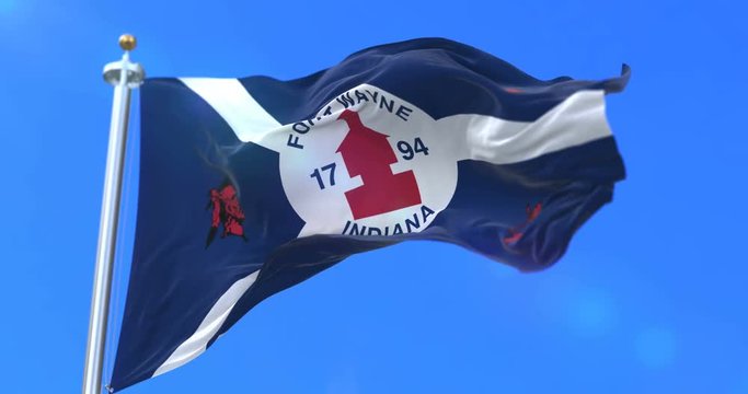 Flag of Fort Wayne city, city of Indiana in United States of America - loop