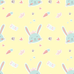 Cute doodle seamless pattern with bunny