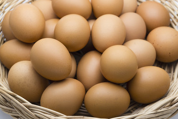 Fresh organic chicken Eggs in the basket