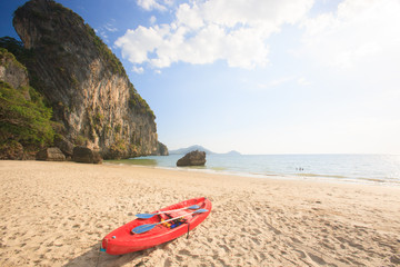Red sea kayak on the tropical beach.