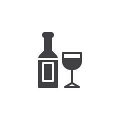 Wine bottle with wineglass vector icon. filled flat sign for mobile concept and web design. Alcohol drinks solid icon. Symbol, logo illustration. Pixel perfect vector graphics
