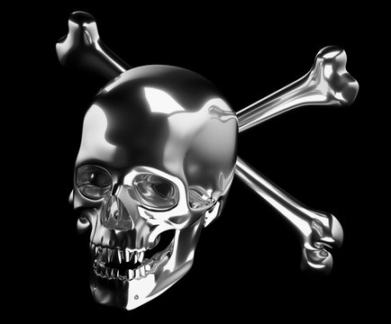 Silver Skull with crossed bones or totenkopf isolated