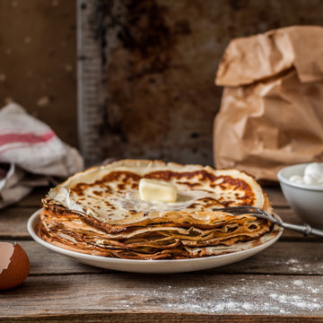 A Stack of Russian Style Crepes