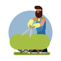 Man takes care of a bush