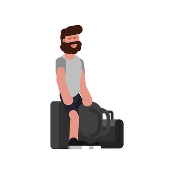 Man with traveling bags waiting