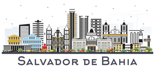 Naklejka premium Salvador de Bahia City Skyline with Color Buildings Isolated on White.