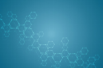 Technology background with hexagons. Molecular structure and chemical compounds.