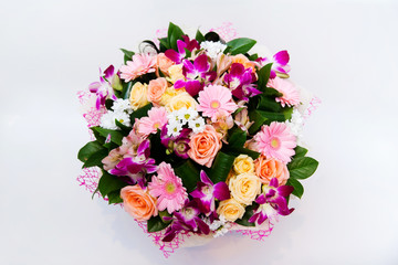 Beautiful bridal bouquet of different colorful flowers