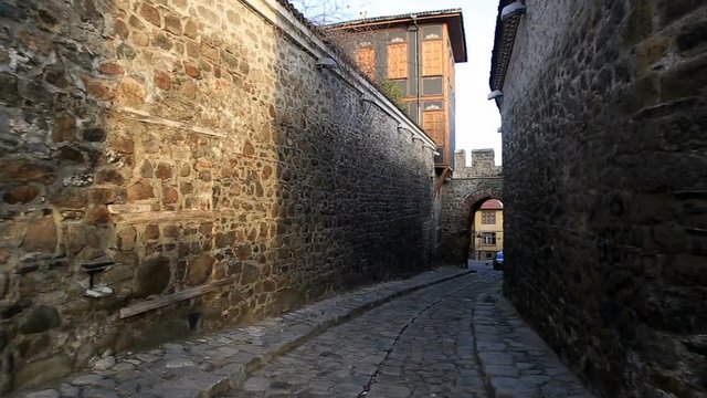 Walking on the streets of the Old Town in Plovdiv, Bulgaria