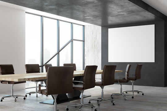 Contemporary conference room with poster