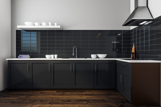 Modern black kitchen interior