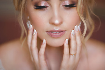 Closeup portrait of a beautiful young bride