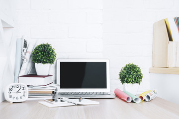 Fototapeta premium Hipster designer desk top closeup