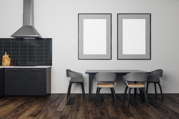 Modern kitchen interior with billboard