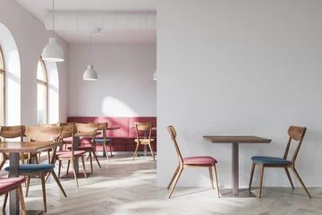 Selbstklebende Fototapete Restaurant Weißes Café-Interieur, Seitenansicht